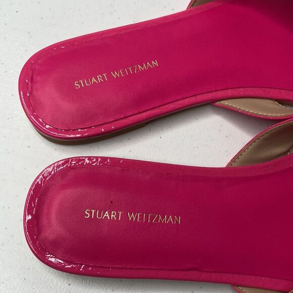 Stuart Weitzman Roza Flat Slide Sandal Pink Croc Embossed Leather 10.5 - Picture 9 of 13